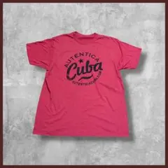 US古着 AUTENTICA Cuba プリント Tシャツ 半袖 レッド