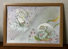 風神雷神　色鉛筆画
