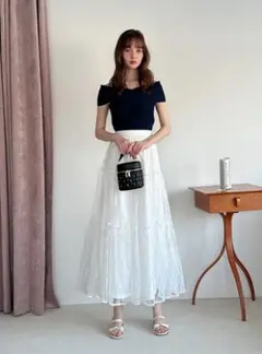 クロスオフショルダーリブニットトップス