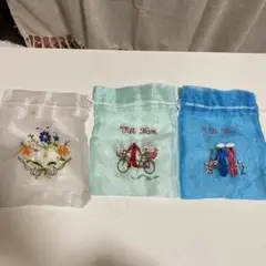 ベトナム刺繍入り巾着袋セット（3点）