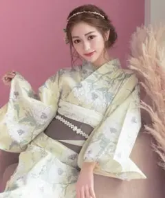 ◆新品浴衣　パステルイエローに花柄