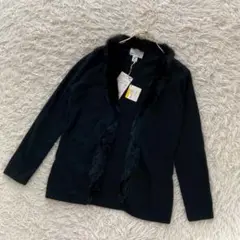 《美品》 KUMIKYOKU ファー付きウールカーディガン ブラック 2 上品