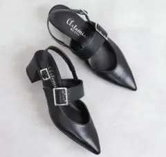 【美品】DIANA　甲ベルトバックバンドパンプス （黒人工スムース）25センチ