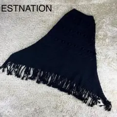 エストネーション ポンチョ ウール カシミヤ混 ブラック ニット サイズFREE