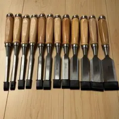 【12本セット】木工用ノミセット　DIY 大工　工具　刃先カバー付き　平 鑿