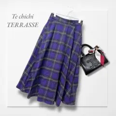 テチチテラス◆ネルシャツスカート 紫 チェック柄 たっぷりフレア 大人可愛い