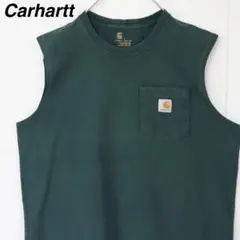 【希少】カーハート ノースリーブ タンクトップ ワンポイント Lサイズ グリーン