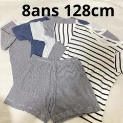プチバトー　120から130 ストライプTシャツとショートパンツセット　半袖