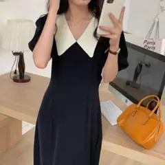春服 夏服 レディース 半袖ワンピース 膝丈スカート Vネックワンピース61