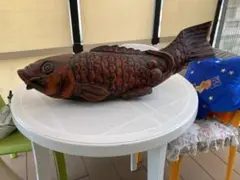 木彫　囲炉裏　自在鉤　魚横木　アンティーク　和風インテリア　全長約ま57センチ 木彫 囲炉裏 自在鉤 魚横木 アンティーク 和風インテリア 全長約