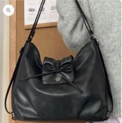 Charme センターリボン3wayレザーバッグ ブラック