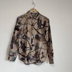 【匿名配送】Fashion:3 ベージュ チェーンプリント 長袖シャツ L