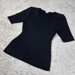 【極美品】FOXEY トップス ニット 半袖 薄手 リブ 大きいサイズ ブラック