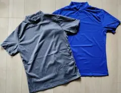 （大きいサイズ)青とグレーのハイネックTシャツ2枚セット