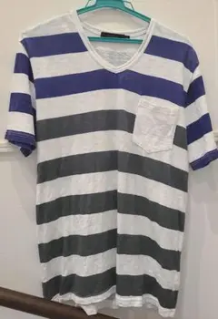 RAGEBLUE ストライプ Vネック Tシャツ M レイジブルー