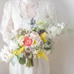 【ミモザ・カスミソウウェディングブーケB】結婚式・前撮り・フォトウェディング黄色