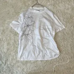 【Saint Joie サンジョア】ハイネック半袖Tシャツ　花柄　飾り紐あり