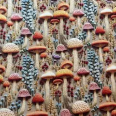 ‪ஐ‬⋆*きのこの刺繍 3Dプリント 生地ダブル幅 約45×145