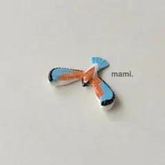 フェーヴ　飛んでいる鳥　青×赤　フランス　フェーブ　ミニチュア陶器　f-3574