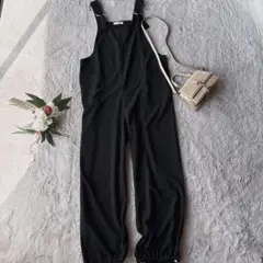 美品(M)サロペット/オールインワン/オーバーオール/黒/ストレッチ