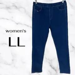 美品✨【ノーブランド】デニムスキニーパンツ　ストレッチ　ウエストゴム　ブルーLL