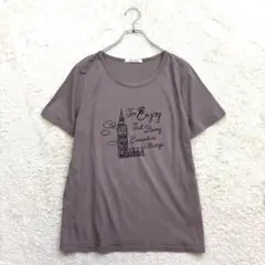 ☆クッキーハウス【LL】グレージュ プリント 半袖Tシャツ カジュアル