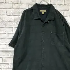 半袖シルクシャツ！アロハ　ブラック2XL 730