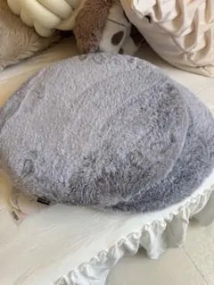 Francfranc ミックスファーシートクッション グレー 直径40cm