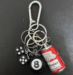 キーホルダー 4点セット ダイス 8ボール ビール缶 カラビナ付 アメカジ