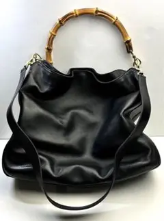 【GUCCI/グッチ】 バンブー ハンドバック ショルダーバッグ ブラック
