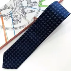 HERMES ネクタイ 紋章柄 ネイビー