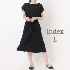 【タグ付き美品】 index カットジョーゼットフレアスリーブワンピース L 黒