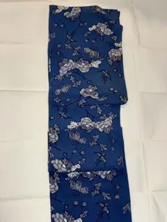 着物　単衣　小紋　藍色　ちりめん