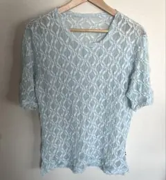 PERSONS シアーレースTシャツ　サックスブルー　シアートップス