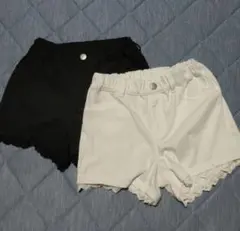 美品 レース付き ショートパンツ 黒 白 色ちがい 2点セット