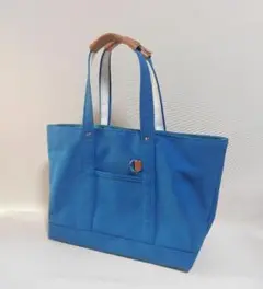 帆布トートバッグ　本革グリップ付　A4　ブルー帆布　８号帆布　新品