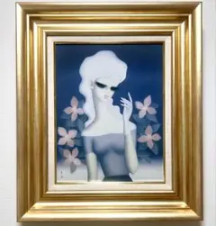 【値下げ】人物画　油絵　東郷青児　婦人像　F6　額付き　手描き　肉筆 絵画 肉筆手描き 油彩 東郷青児「婦人像」サインF6サイズ 額装