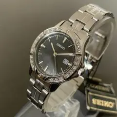 セイコー【新品】スワロフスキーダイヤ★ ブラック SEIKO レディース腕時計