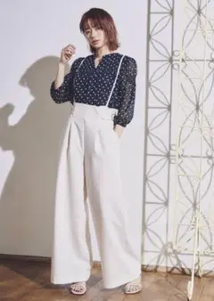 Rirandture サスペンダー付ワイドパンツ サロペット ベージュ XS