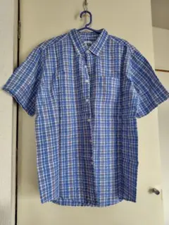 美品 メンズシャツ LL シアサッカー 半袖 チェック ボタンダウン
