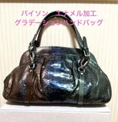 パイソン エナメル加工グラデーション仕上げハンドバッグ