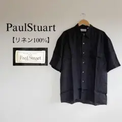 PaulStuart リネン100% 麻　シャツ　ブラック　ボタンシャツ　半袖