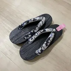 下駄 ネイビー(紺)×ブルー(水色) 花柄 23cm〜24.5cm