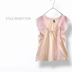 【STILE BENETTON】美品　フレンチスリーブ　とろみブラウス　シアー袖