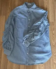 美品☆デニムシャツ・ダンガリー☆ブルー☆シャーリングデザイン☆ M-L-LL☆