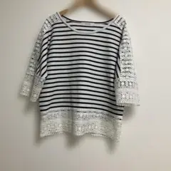 back number 　5分丈　レースボーダーTシャツ　F