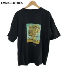 EMMACLOTHES Tシャツ　黒　プリント　丸首　綿　半袖　ユニセックス