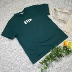【Fila】半袖カットソー　プリント　グリーン　綿100%　カジュアル　シンプル