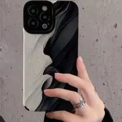 モノトーン 【限定入荷】iPhone15 シンプル 波模様 韓国 ハードケース