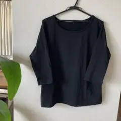 七分袖3LブラックフラTシャツ